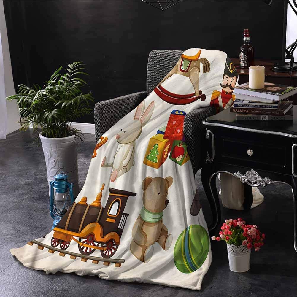 Luoiaax Kids Bedding Flannel Blanket Wooden Toy Rocking Horse Drum Super Soft and Comfortable Luxury Bed Blanket W70 x L84 Inch