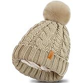 Donfri Womens Satin Lined Beanie Hats Winter Warm Pompom Silk Lining Hat Knit Skull Cap Beanie Gift
