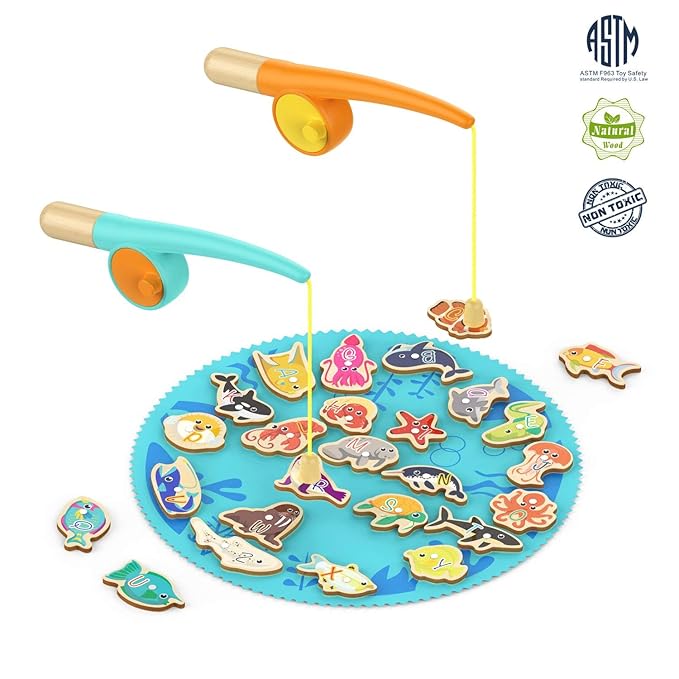 TOP BRIGHT Magnetisches Angelspiel aus Holz ab 2 Jahre,Fische Angeln Spiel mit Magnet,Kinderspielzeug Geburtstag Geschenke