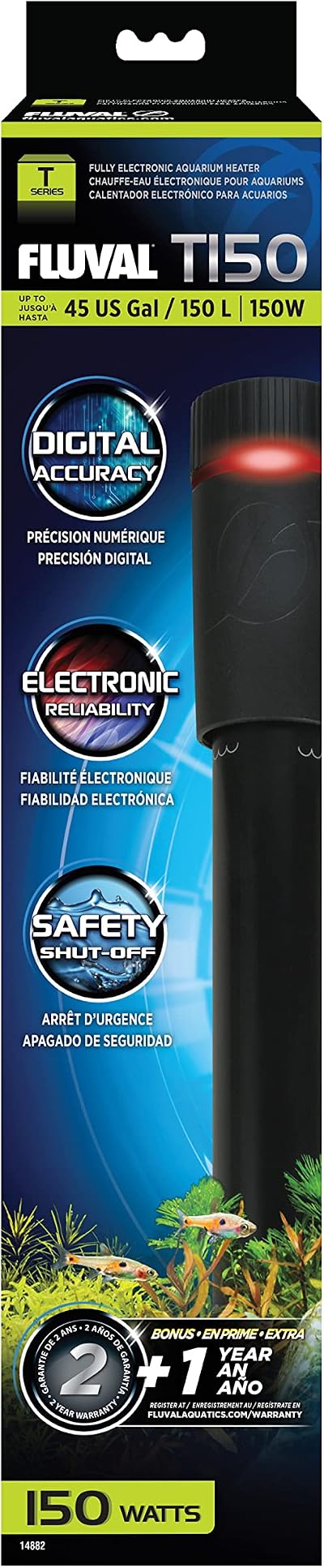Fluval T150 Fully Electronic Heater for Freshwater Aquariums up to 45 Gal