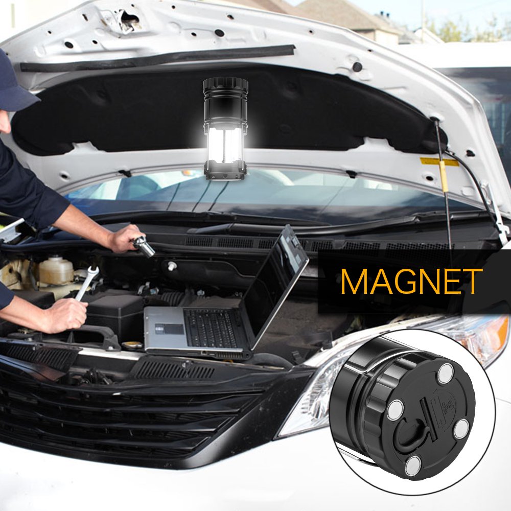 TANSOREN 2 PACK LED Camping Lantern, COB Ultra Bright Collapsible with 6 AA Batteries, Magnetic Base, Hanging Hook for Emergency, Hurricane, Hiking, Outage