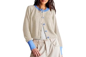 Saodimallsu Womens Cropped Cardigan Sweaters Button Down Open Front Long Sleeve Fall Trendy Color Block Knit Coats