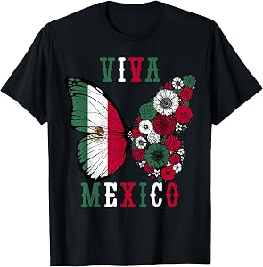 Viva Mexico Mexican Independence Day Butterfly Flower Mexico T-Shirt