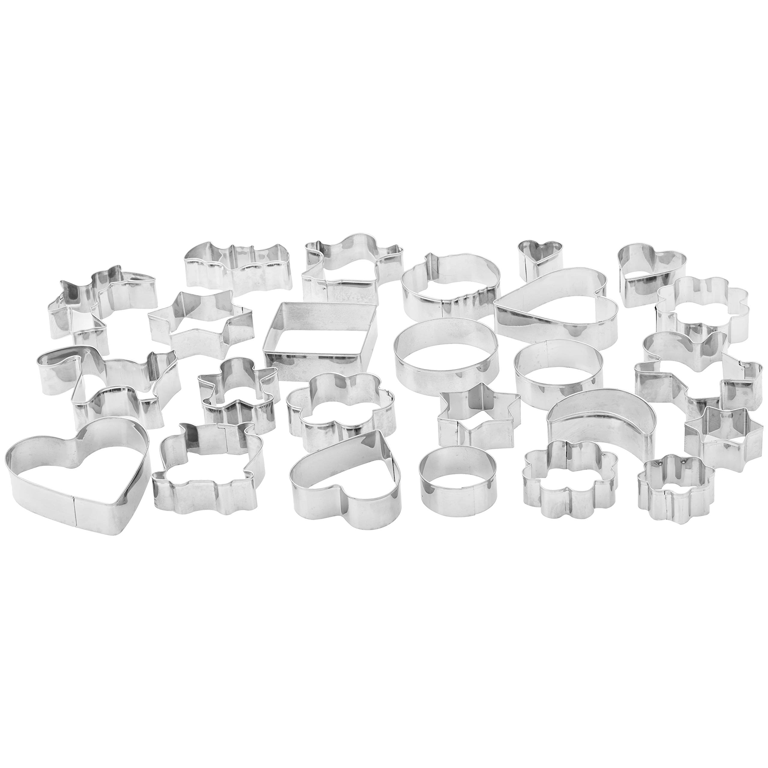 Amazon Basics Biscuit Cutter Set Pack of 25, Silver, Variety Shaped, 4 cm to 9 cm