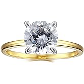 18K Gold Plated Sterling Silver 2 Carat Cubic Zirconia Solitaire Engagement Ring | Women's Thin Band CZ Promise Ring
