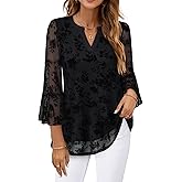 Timeson Women's 3/4 Sleeve Tops and Blouses V Neck Business Casual Shirts Dressy Tunics