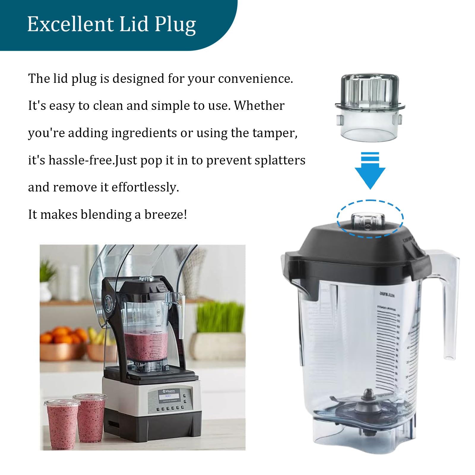 Compatible with vitamix Lid Plug Advance Container 48 Oz & 32 Oz,Fit Models the Quiet One VM0145 BarBoss Drink Machine Advance Blender,Lid Plug for Advance Containers 15978 16016 15981 16019（1PCS）