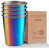 Stainless Steel Cups for Kids 7.8oz/230ml (4 Pack), Children's Rainbow Electroplating Cups, Camping Stainless Steel Cups, Stackable Metal Drinking Glasses, Toddler Stainless Steel Tumbler, BPA Free