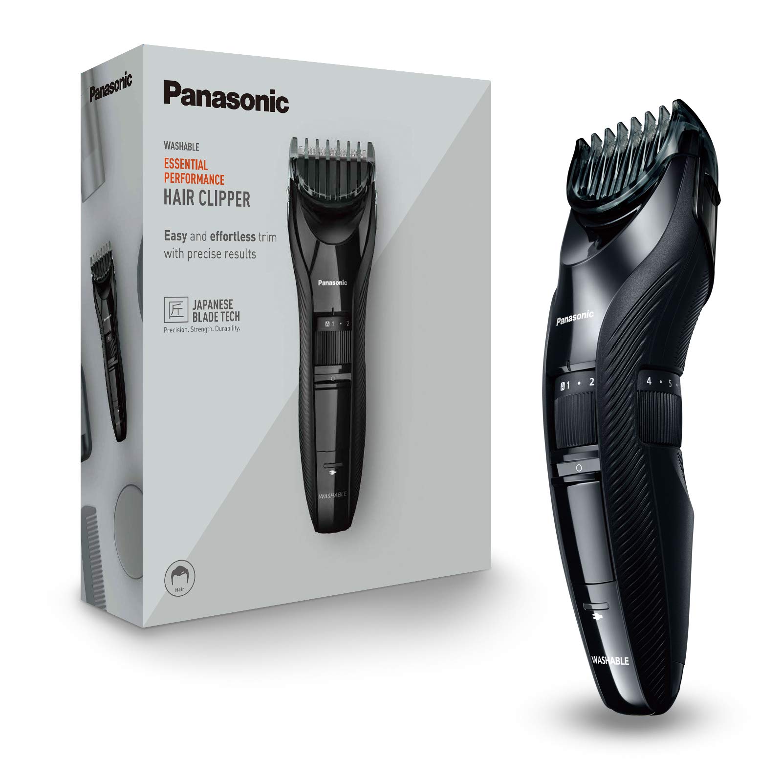 Panasonic Er-Gc53-K503 Tondeuse à Cheveux pour Hommes, Portable Sans Fil et Étanche, 19 Réglages De Longueur, 1 Accessoire, Fonctionnement avec Ou Sans Fil, Noir