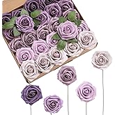 Ling's moment Artificial Flowers, 25Pcs 3" Roses in Purple Shades, Realistic DIY Foam Floral Decor for Wedding Bouquets/Centerpieces, Outdoor Party Backdrops, Room/Table, and Garden/Pot Decorations