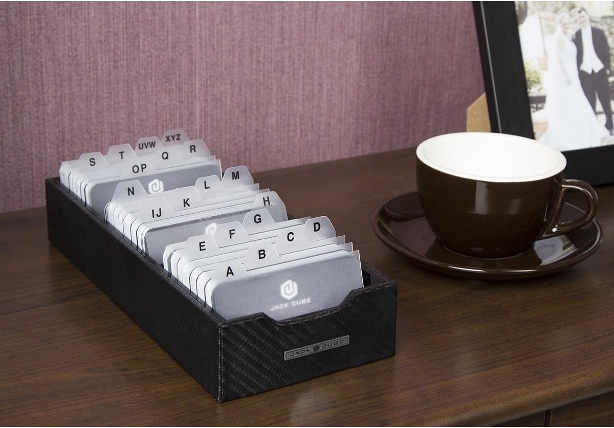 JackCubeDesign Carbon Fiber Business Card Holders Organiser Coupon Holder Name Card Organiser Name Card Holder With Removable Divider For Desk(10.9 x 4.5 x 24.7 cm) - Image 5