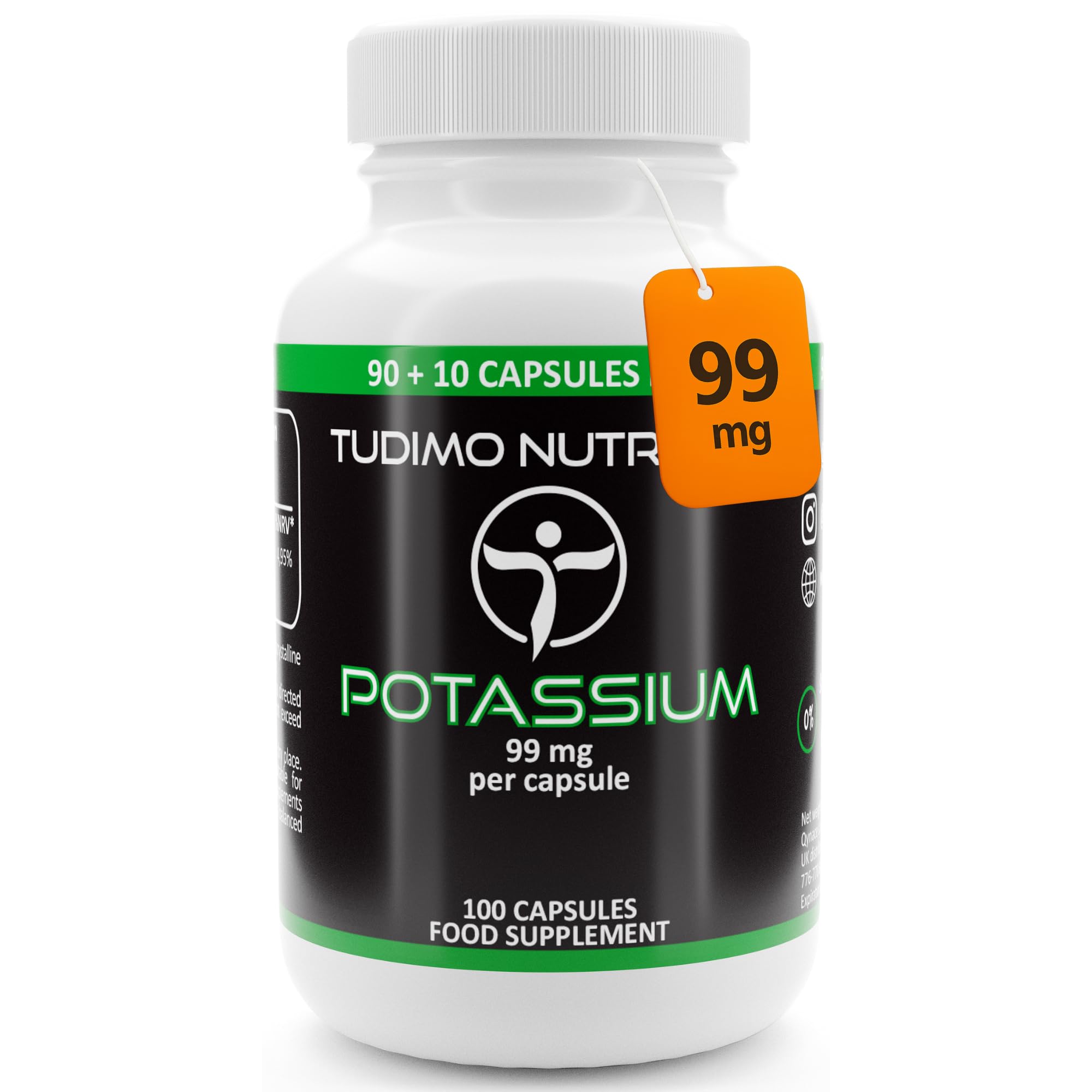 Potassium Supplements | Potassium Gluconate Capsules - 99mg per Capsule - 100 Capsules, Each with 99 mg of Premium Quality Potasium Gluconate Powder