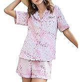 Night Poem Women's Satin Pajama Set, Button Down 2 Piece Silk Pjs with Bias Binding and Eye Mask