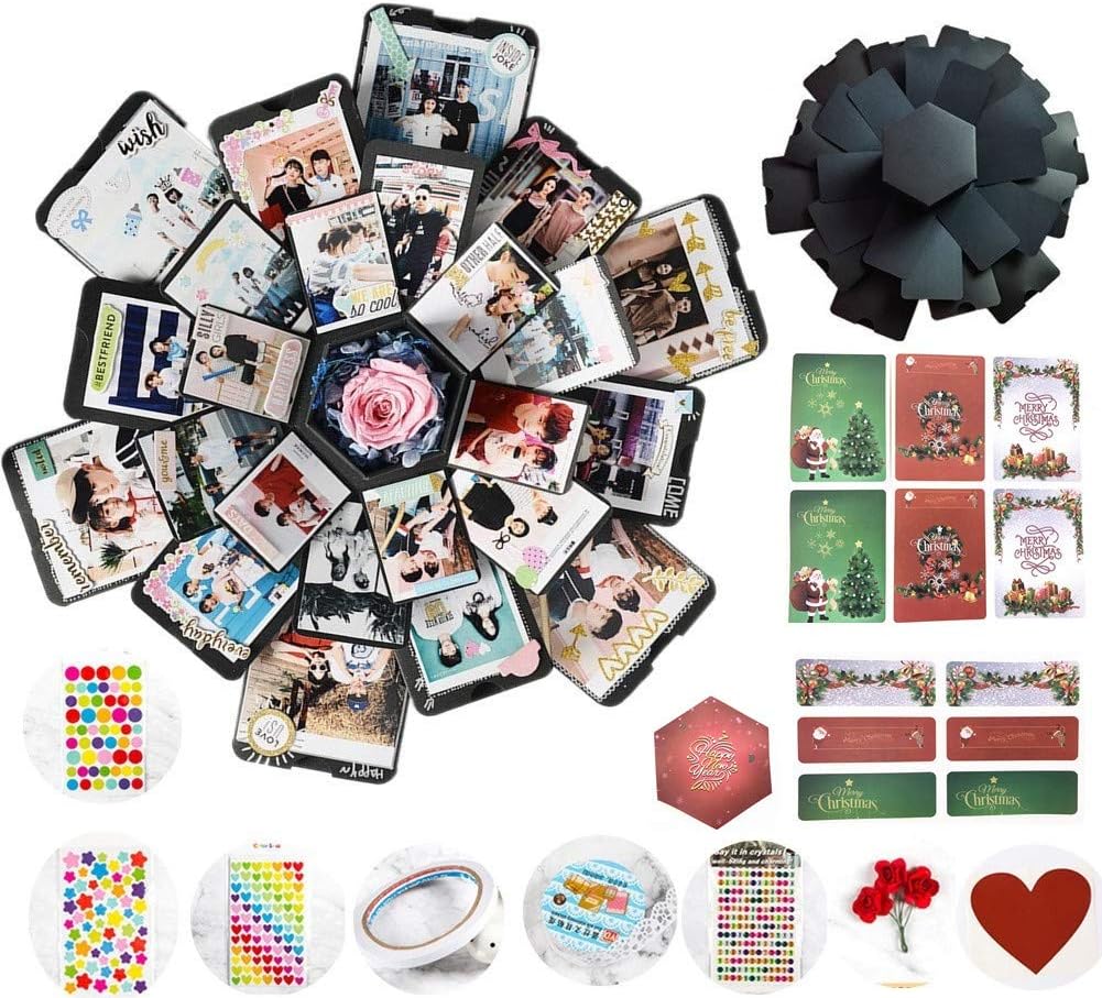 Explosion Gift Box Christmas Theme, DIY Photo Album Box Handmade Album Scrapbook, Surprise Gift Box with 6 Faces for Birthday Anniversary Wedding Christmas Valentine's Day