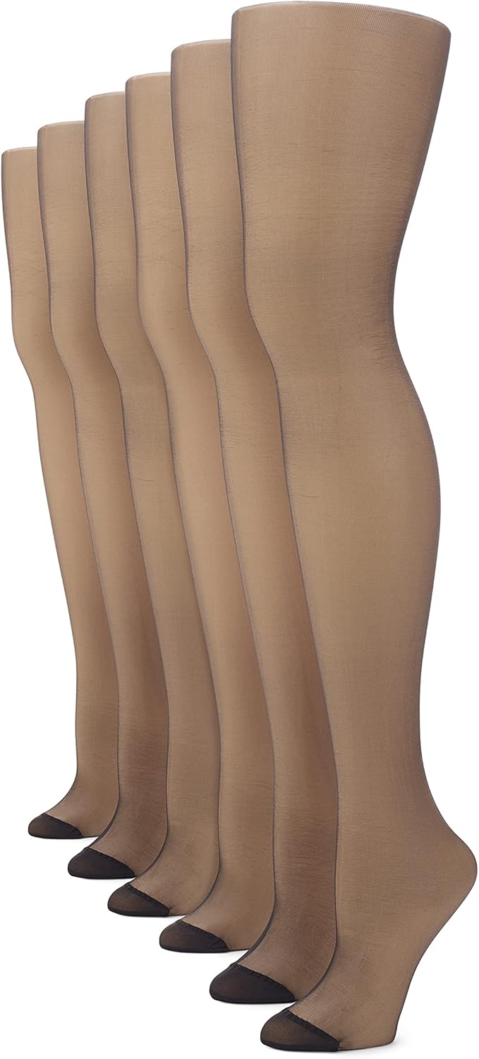 No Nonsense womens Ultra Sheer Regular Pantyhose With Reinforced Toe, 6