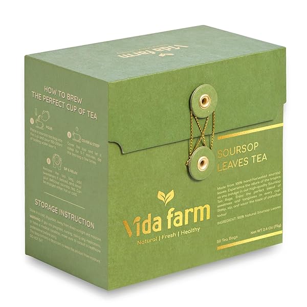 VIDA FARM 50 PREMIUM SOURSOP TEA BAGS, 100% NATURAL PURE SOURSOP LEAVES, PLEASANT TASTE, NATURAL FLAVOR, CAFFEINE FREE, HOJAS DE GUANABANA PARA TE, DRIED GRAVIOLA LEAVES GUYABANO TEA