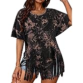 Remidoo Womens Fringe Top Oversized T Shirt Round Neck Short Sleeve Tee Shirts