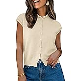 UNCLECAT Womens Cap Sleeve Cardigans Lightweight Summer Business Casual Tops Button Down Sweater Shirt