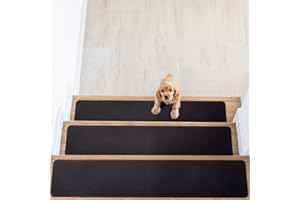 Delxo Non Slip Carpet Stair Treads, Set of 14,Rug Non Skid Runner for Grip and Beauty. Safety Slip Resistant for Kids, Elders, and Dogs,Pre Applied Adhesive .6''x30'' (Black)