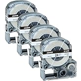 GREENCYCLE 1/1" Black on White Compatible for Epson Label Maker Tape LK-6WBN LC 6WBN9 SS24KW 24mm Tape for LabelWorks LW600P LW700 LW900P LW1000P Label Printers, 4PK