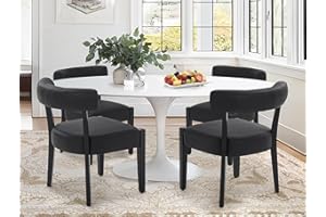 RNKSFX Faux Leather Dining Chairs Set of 4 Upholstered Kitchen & Dining Room Wooden Chairs Mid Century Modern Dining Chairs Low Back, Black