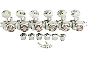 Guyker 6 Inline Vintage Guitar Lock String Tuners – Locking Tuning Key Pegs Machine Heads Replacement Parts for ST TL Style Electric, Folk or Acoustic Guitars – Nickel