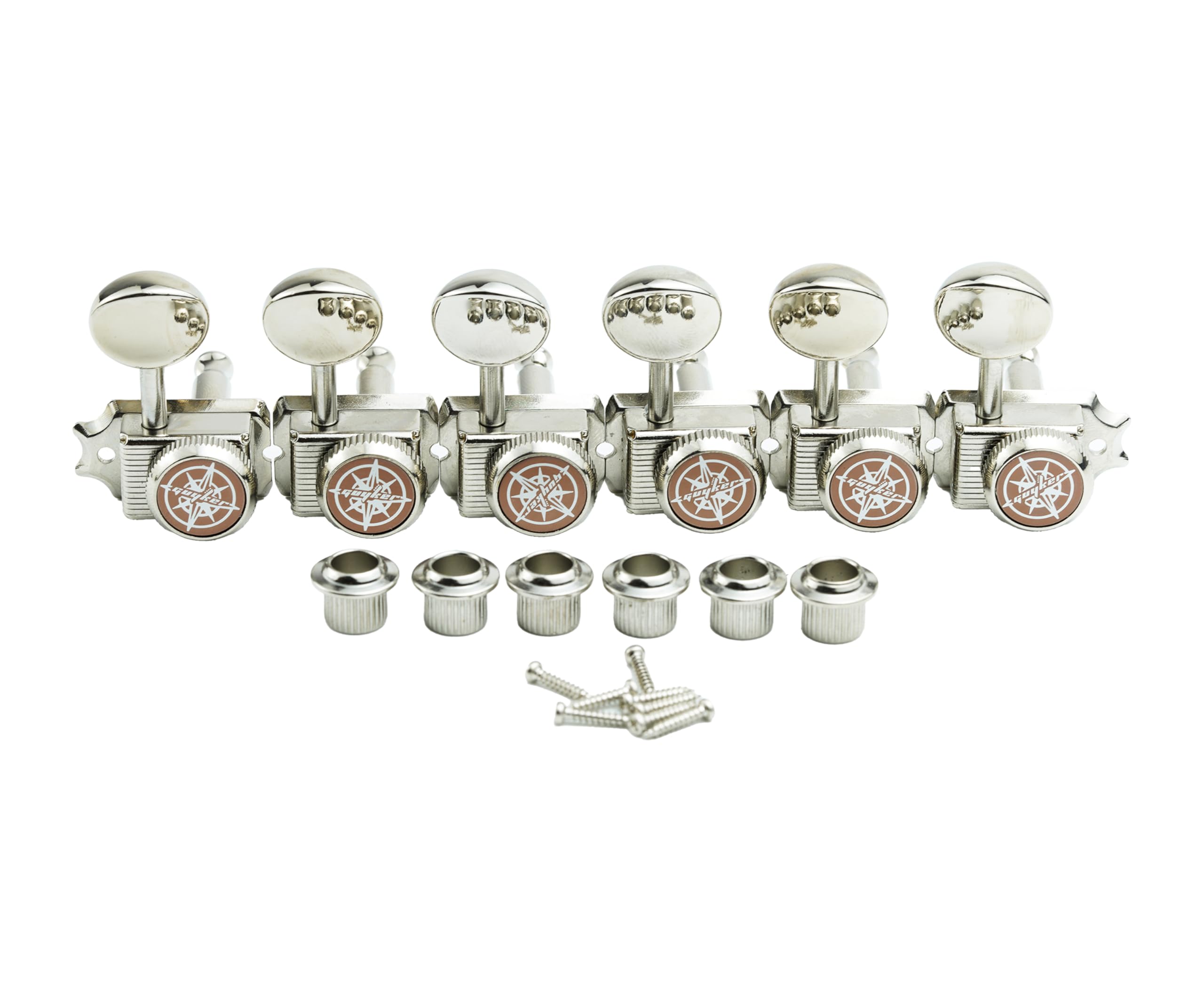 Guyker 6 Inline Vintage Guitar Lock String Tuners – Locking Tuning Key Pegs Machine Heads Replacement Parts for ST TL Style Electric, Folk or Acoustic Guitars – Nickel