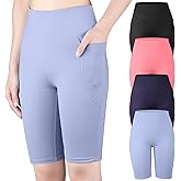 BIG ELEPHANT 4 Packs Girls' Athletic Bike Shorts, Dance Yoga Running Soccer Kids Compression Shorts with Pockets