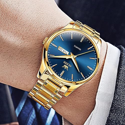 OLEVS Mens Gold Watches Analog Quartz Business Dress Watch Day Date  Stainless Steel Classic Luxury Luminous Wa