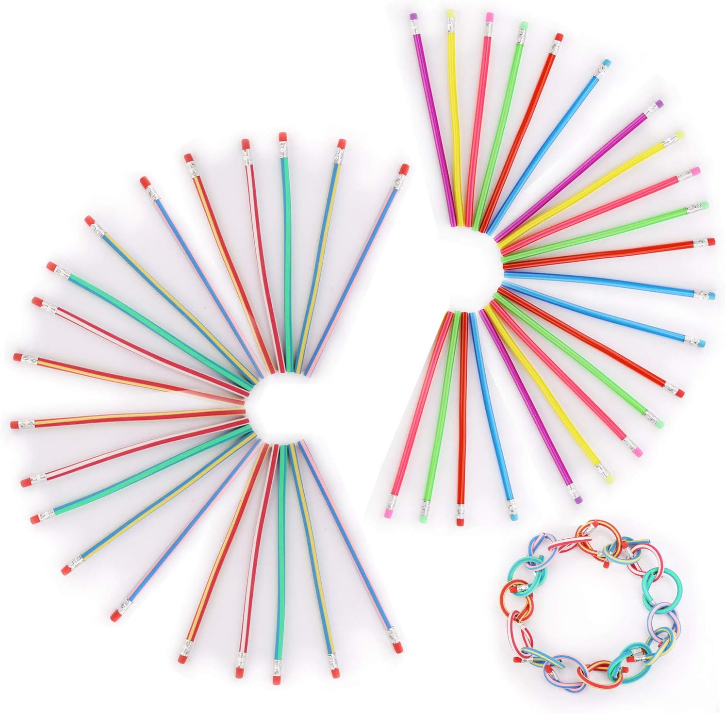 Freshday 32 PCS Flexible Pencils Bendable Soft Colorful Magic Pencils with Erasers - for Party Decoration Gifts Manual Training DIY