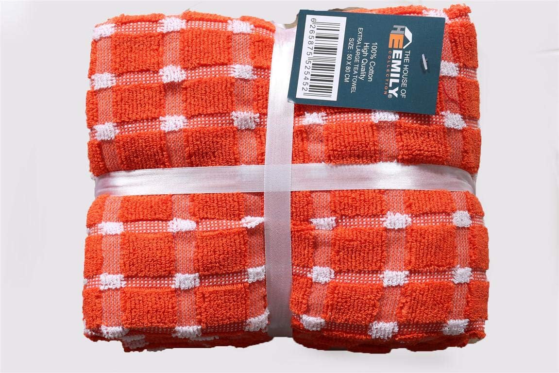 The House Of EmilyPack of 4 Extra Large Orange Tea Towels 100% Cotton 50cm x 80cm