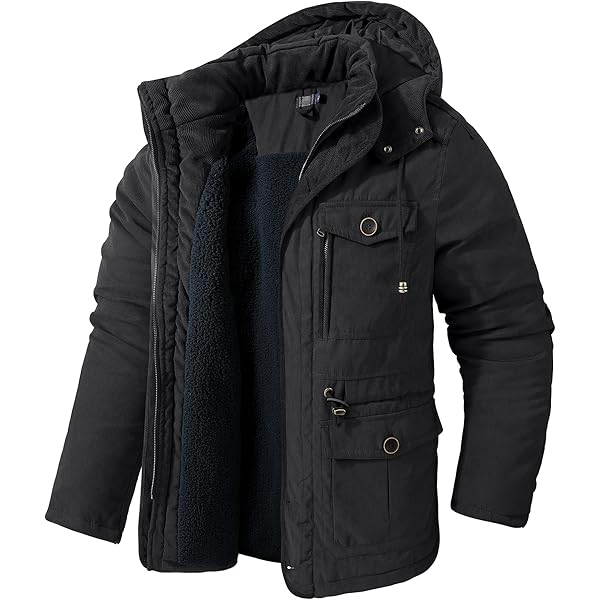 Uoiuxc Men's Winter Military Jacket Hooded Warm Faux Fur Lined