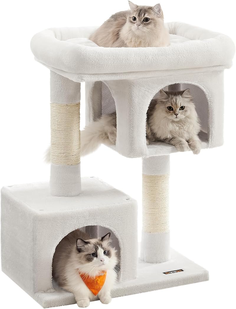 Feandrea Cat Tree Tower 84 cm Large Cat Perch 56x40 cm 2 Caves Cream