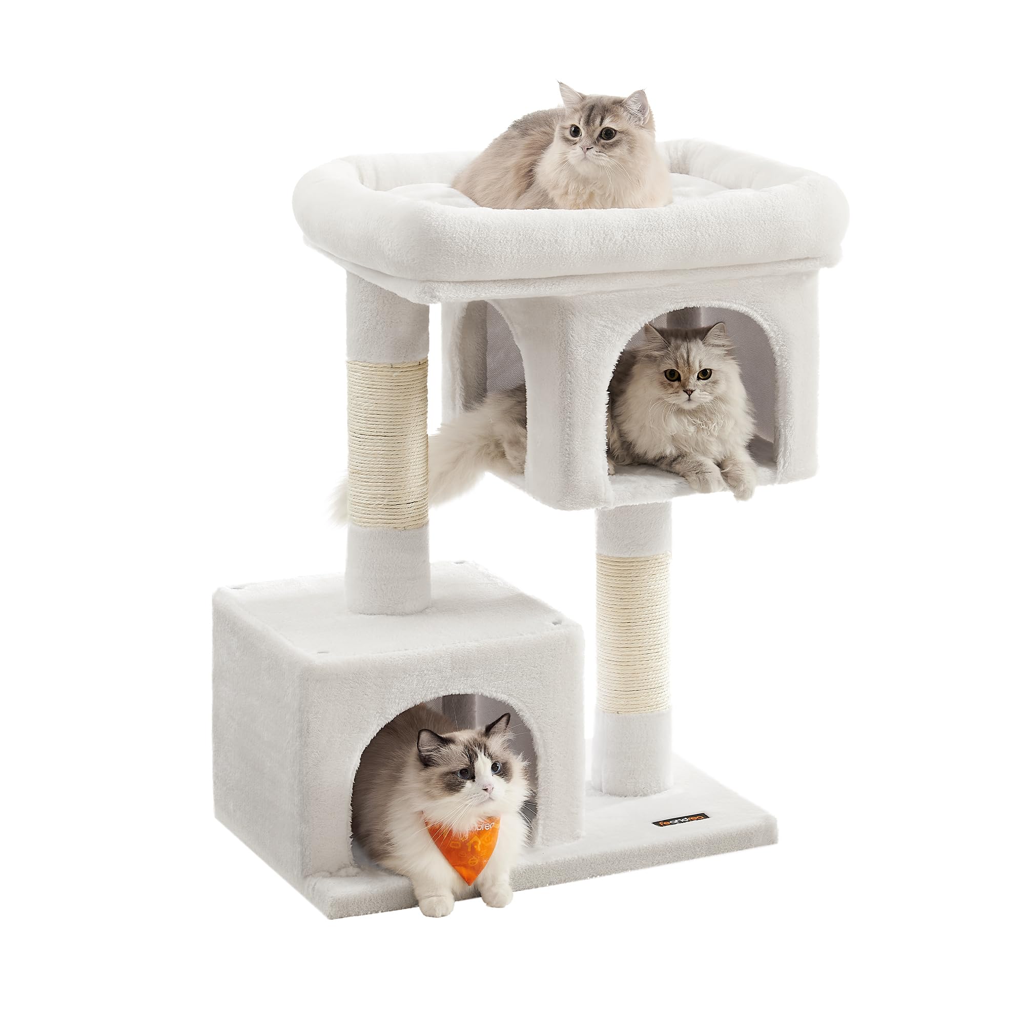 Feandrea Cat Tree Tower, 84 cm, L, for Large Cats up to 7 kg, Large Perch, 2 Caves, Scratching Post, Beige PCT61MV2