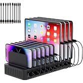 60W Charging Station for Multiple Devices, 10-Port USB Fast Charger | Device Organizer Charging Dock with 10 Mixed Cable &amp; Adjustable Dividers for iPhone, Android, iPad, Tablets &amp; More