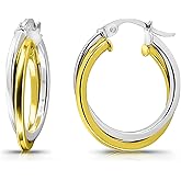 Sterling Silver Intertwining Square-Tube Polished Hoop Earrings, 20mm -25mm
