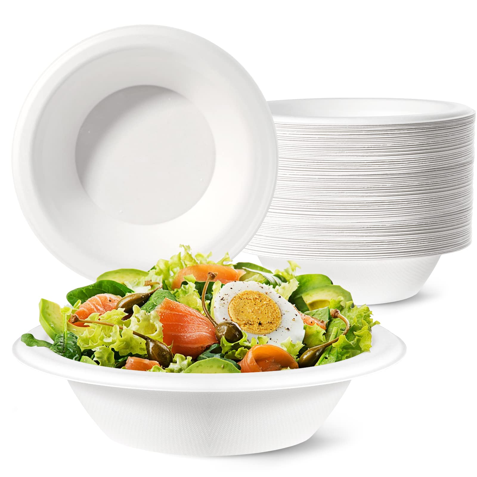 GREENESAGE Paper Bowls Disposable Bowls 20oz 100 Pack - Eco-Friendly, Sugarcane Strong White Big Bowls 100% Biodegradable and Compostable Soup Bowls for Party BBQ Picnic