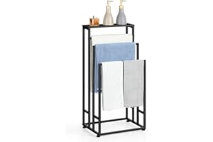 Freestanding Towel Rack for Bathroom 3 Tier Small Floor Towel Stand Industrial Blanket Ladder Holder with Storage Shelf for B