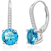 Lesa Michele Rhodium Plated 925 Sterling Silver Cubic Zirconia Drop Lever Back Bridal Earrings for Women Imitation Birthstone