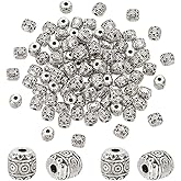 PH PandaHall 100pcs 6mm Tibetan Spacer Beads Antique Silver Barrel Spacers Metal Alloy Loose Beads Craft Bead for Bracelets Necklace Earring Jewelry Making DIY Craft