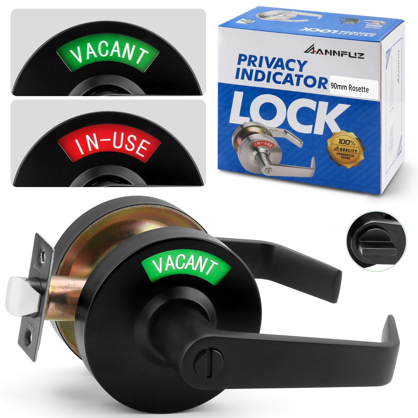 Photo 1 of ANNFUZ Vacant or In-Use Occupied Bathroom Indicator Privacy Handle Lock with Large Window,Vacant Occupied Bathroom Lock,Commercial ANSI Grade 2,for All Women Men Public Restrooms,Bathroom(Matte Black)