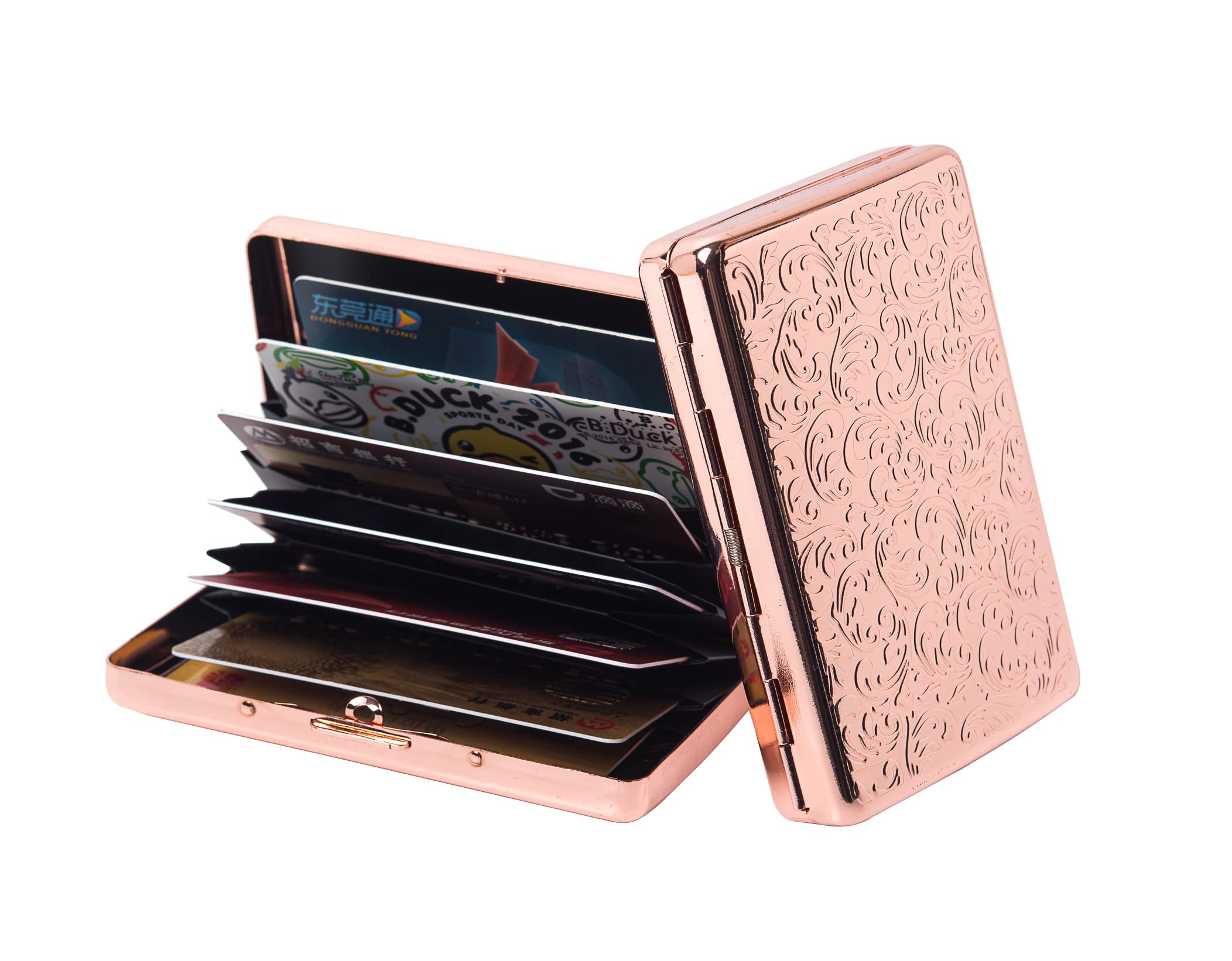 HAPUTDY RFID Metal Blocking Credit Card Holder/Travel Wallet/Protective Case (Rose Gold, 7 caeds)