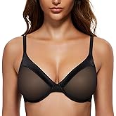 Wingslove Women's Sheer Lace Bra Demi Through Mesh Bralette Unlined Underwire Support Non Padded