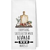 Yjeslw Nana Gifts for Grandma Kitchen Towels, Grandma Gifts from Grandkids Hand Towels, Everything Tastes Better When Nana Makes It Dish Towel for Kitchen Bathroom Decorative, 16x24 Inch