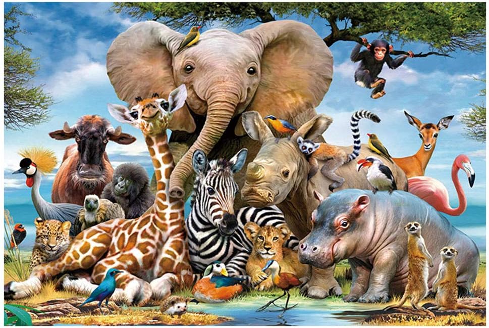 HZW Wooden Jigsaw Puzzles 300/500/1000 Pieces Large Puzzles for Adults African Animals Floor Puzzle Kids Intellectual Game Learning Education Decompression Toys,500pc