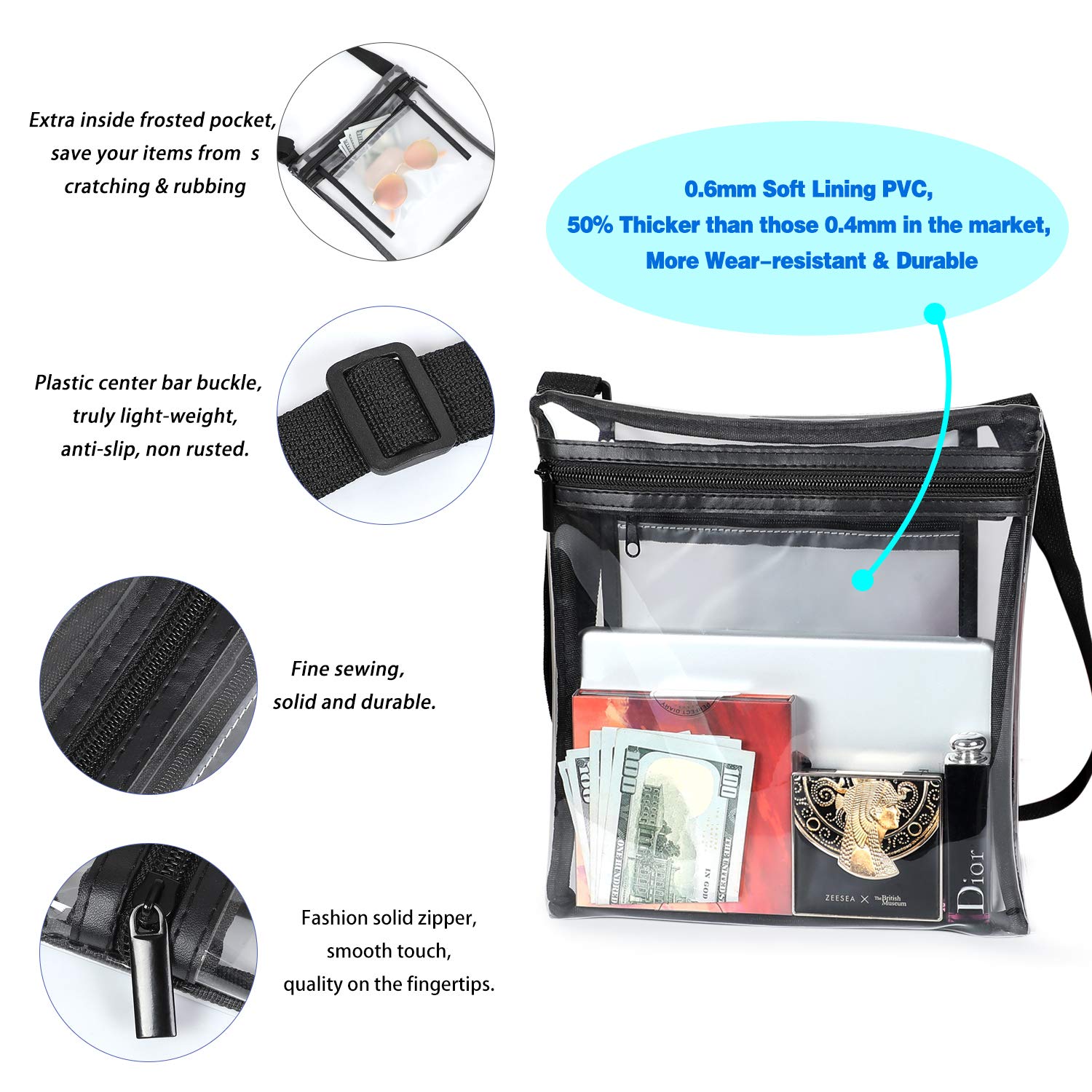 2 Pack Clear bag Stadium Approved See Through Bag for NFL, PGA, NCAA, Concert