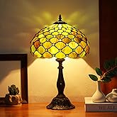 Tiffany Lamps Brownish Green Beads Style Stained Glass Table Lamp Desk Bedside Reading Light 12X12X18.5 Inches with Bronze Re