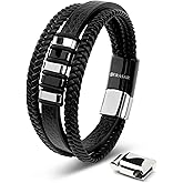 SERASAR | Premium Genuine Leather Bracelet [Glory] for Men in Black | Magnetic Stainless Steel Clasp in Silver and Gold | Exclusive Jewelry Box | Great Gift Idea