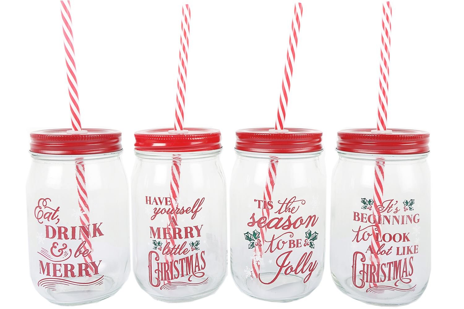 Carousel Home Clear Glass Mason Christmas Drinking Jar With Lid And