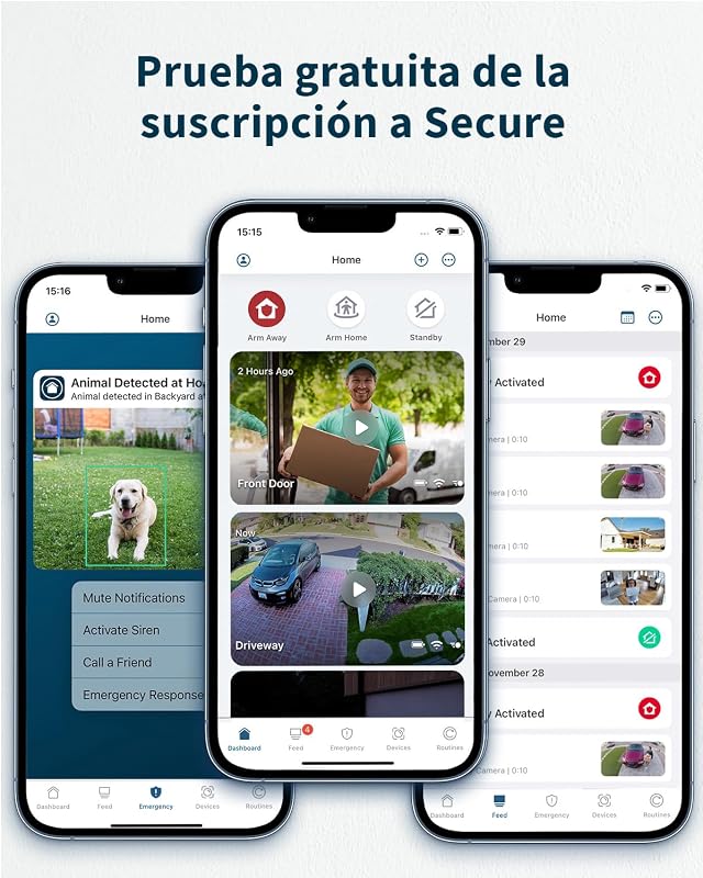 Essential 2 Camara Vigilancia WiFi Exterior + Panel Solar (3), HD, Camara Vigilancia WiFi Interior, Sensor de Movimiento, Alarmas Para Casa, Prueba Arlo Secure Incluida, 3 Cámaras, Blancas